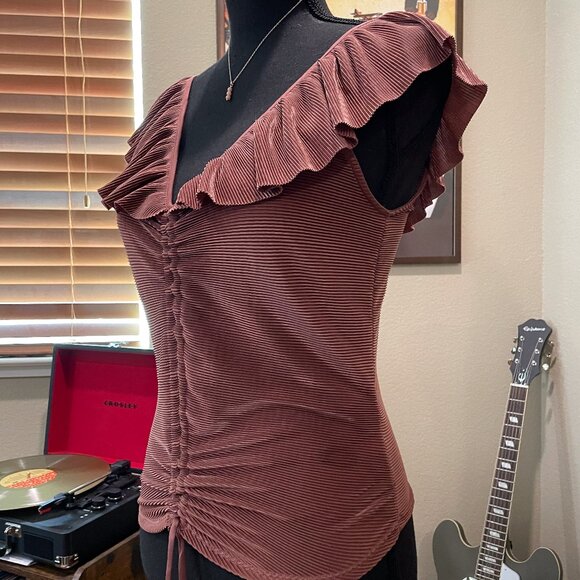 Express Pleated Cinched Flutter sleeve Blouse Rose Gold/Mauve - Picture 1 of 4